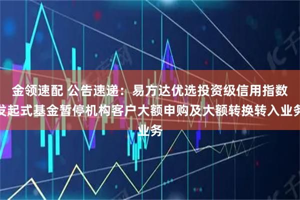 金领速配 公告速递：易方达优选投资级信用指数发起式基金暂停机构客户大额申购及大额转换转入业务